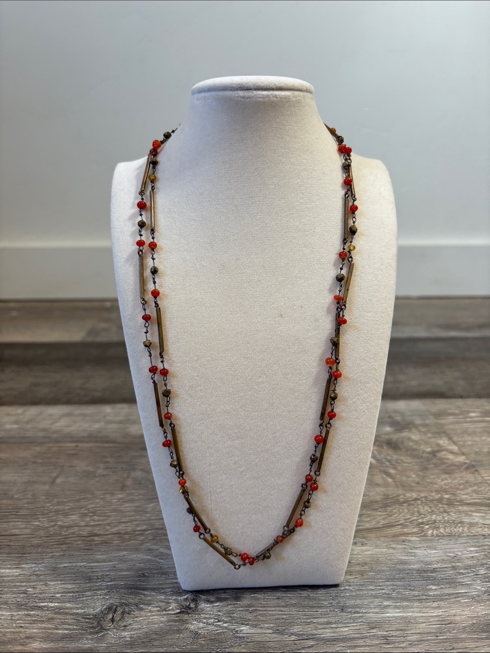 Vintage Delicate Red Bead Long Necklace - Women Jewelry
